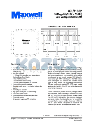 89LV1632RPQK-30 datasheet - 16 Megabit (512K x 32-Bit) Low Voltage MCM SRAM