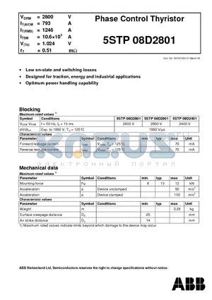 5STP08D2401 datasheet - Phase Control Thyristor