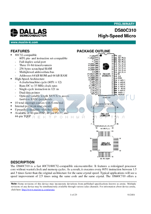 DS80C310 datasheet - High-Speed Micro