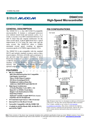 DS80C310 datasheet - High-Speed Microcontroller