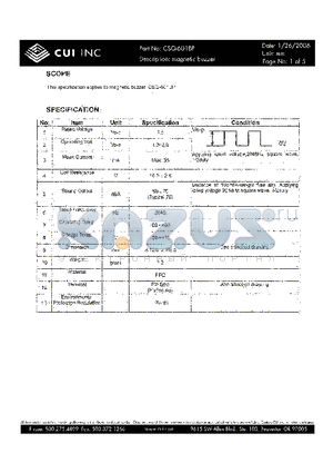 CSQ-601BP datasheet - magnetic buzzer