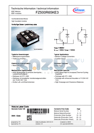 FZ500R65KE3 datasheet - high insulated module