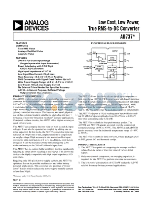 AD737JR-REEL7 datasheet - Low Cost, Low Power, True RMS-to-DC Converter