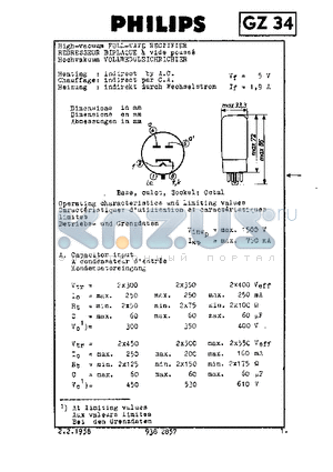 GZ34 datasheet - HIGH-VACUUM FULL-WAVE RECTIFIER