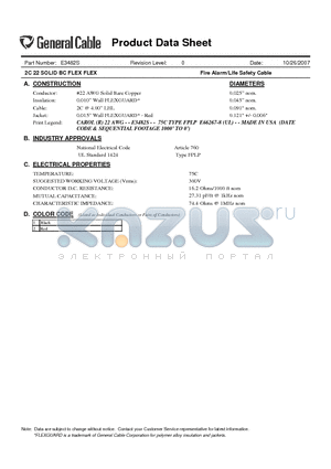 E3482S datasheet - 2C 22 SOLID BC FLEX FLEX Fire Alarm/Life Safety Cable