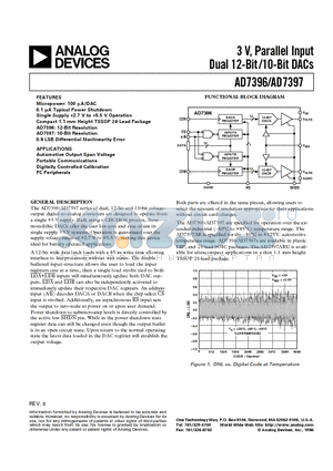 AD7397AN datasheet - 3 V, Parallel Input Dual 12-Bit /10-Bit DACs