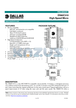 DS80C310-MCG datasheet - High-Speed Micro