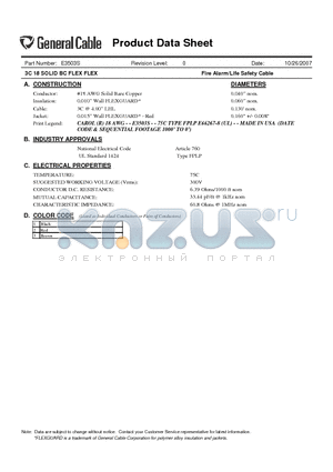 E3503S datasheet - 3C 18 SOLID BC FLEX FLEX Fire Alarm/Life Safety Cable