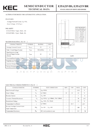 E35A21VBS datasheet - STACK SILICON DIFFUSED DIODE (ALTERNATOR DIODE FOR AUTOMOTIVE)