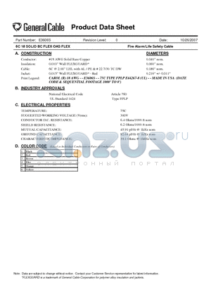 E3606S datasheet - 6C 18 SOLID BC FLEX OAS FLEX Fire Alarm/Life Safety Cable