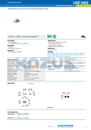 3414.0113.XX datasheet - Surface Mount Fuse, 1.05 x 0.55 mm, Super-Quick-Acting FF, 32 VDC