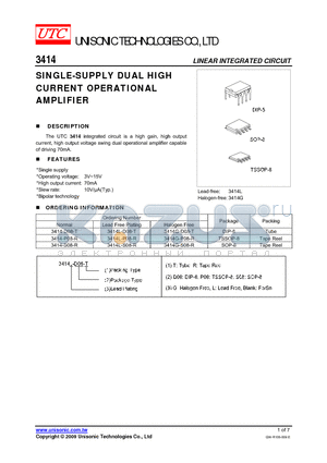 3414-S08-R datasheet - SINGLE-SUPPLY DUAL HIGH CURRENT OPERATIONAL AMPLIFIER