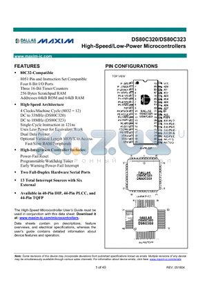 DS80C320-QCL datasheet - High-Speed/Low-Power Microcontrollers