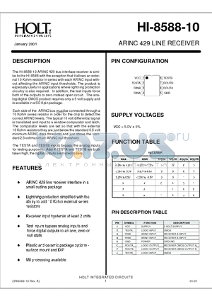 HI-8588-10 datasheet - ARINC 429 LINE RECEIVER