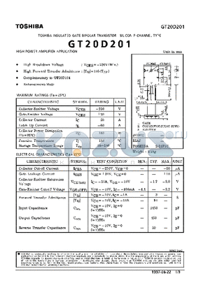 GT20D201 datasheet - P CHANNEL TYPE (HIGH POWER AMPLIFIER APPLICATIONS)