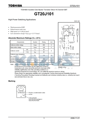 GT20J101_06 datasheet - Silicon N Channel IGBT High Power Switching Applications