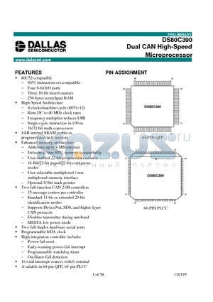DS80C390-FCR datasheet - Dual CAN High-Speed Microprocessor