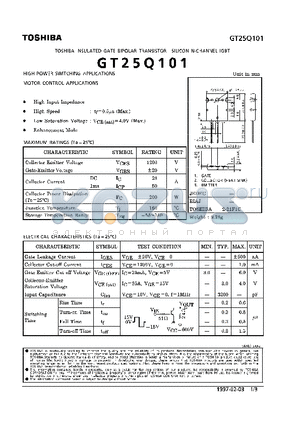 GT25Q101 datasheet - N CHANNEL IGBT(HIGH POWER SWITCHING, MOTOR CONTROL APPLICATIONS)