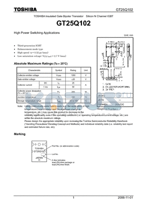 GT25Q102 datasheet - Silicon N Channel IGBT High Power Switching Applications