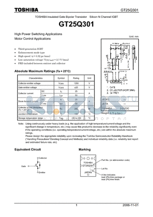 GT25Q301 datasheet - Silicon N Channel IGBT High Power Switching Applications