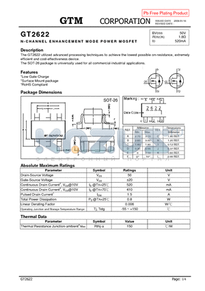 GT2622 datasheet - N-CHANNEL ENHANCEMENT MODE POWER MOSFET