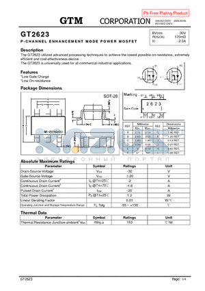 GT2623 datasheet - P-CHANNEL ENHANCEMENT MODE POWER MOSFET