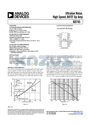 AD745 datasheet - Ultralow Noise, High Speed, BiFET Op Amp