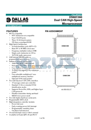 DS80C390 datasheet - Dual CAN High-Speed Microprocessor