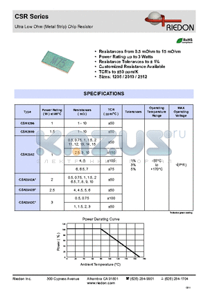 CSR1206 datasheet - Ultra Low Ohm (Metal Strip) Chip Resistor