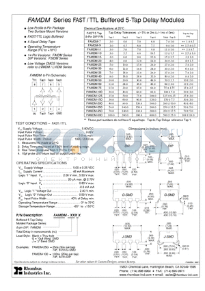 FAMDM-100G datasheet - FAMDM Series FAST / TTL Buffered 5-Tap Delay Modules