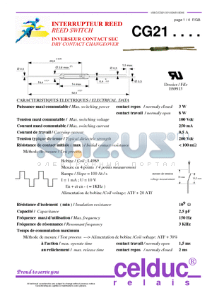 CG211535 datasheet - REED SWITCH DRY CONTACT CHANGEOVER