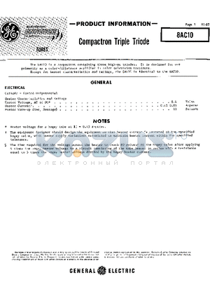 8AC10 datasheet - COMPACTRON TRIPLE TRIODE