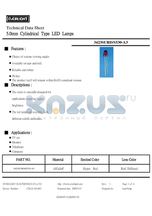 3423SURD datasheet - 5.0mm Cylindrical Type LED Lamps