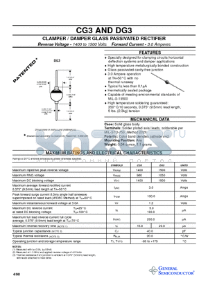 CG3 datasheet - CLAMPER / DAMPER GLASS PASSIVATED RECTIFIER