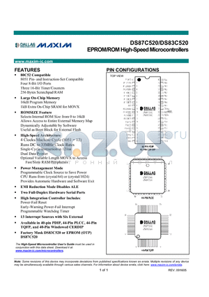 DS83C520 datasheet - EPROM/ROM High-Speed Micro