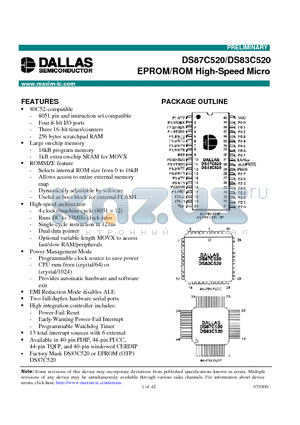 DS83C520 datasheet - EPROM/ROM High-Speed Micro