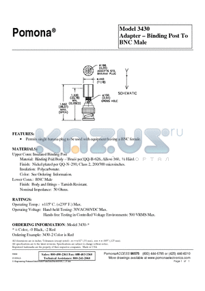 3430 datasheet - Adapter - Binding Post To BNC Male