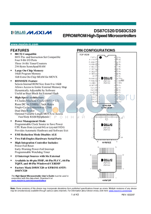 DS83C520 datasheet - EPROM/ROM High-Speed Microcontrollers