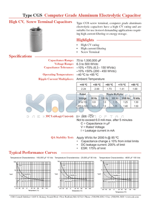 CG333U050X5L datasheet - Computer Grade Aluminum Electrolytic Capacitor
