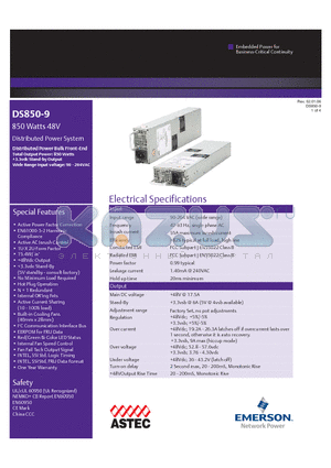 DS850-9 datasheet - 850 Watts 48V Distributed Power System