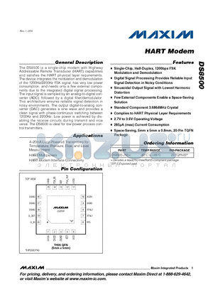 DS8500 datasheet - HART Modem