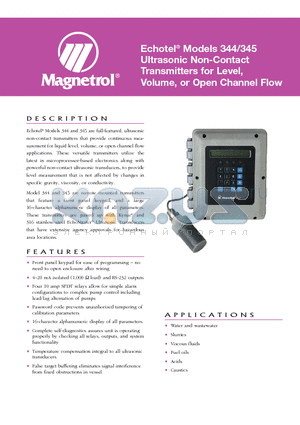 344-0442-101 datasheet - Echotel^ Models 344/345 Ultrasonic Non-Contact Transmitters for Level, Volume, or Open Channel Flow