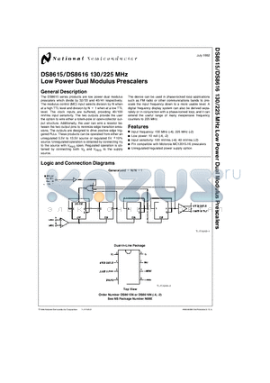 DS8615 datasheet - 130/225 MHz Low Power Dual Modulus Prescalers