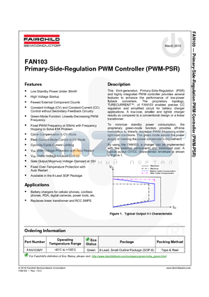 FAN103MY datasheet - Primary-Side-Regulation PWM Controller (PWM-PSR)