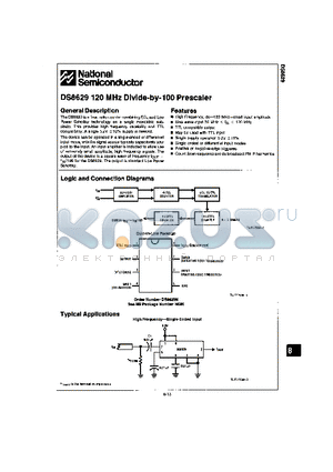 DS8629 datasheet - 120 MHz DIVIDE BY 100 PRESCALER