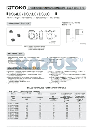 DS86C datasheet - Fixed Inductors for Surface Mounting