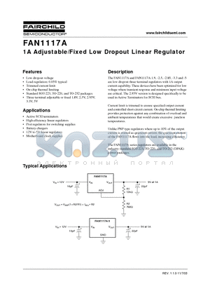 FAN1117ADX datasheet - 1A Adjustable/Fixed Low Dropout Linear Regulator