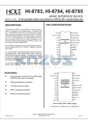 HI-8783PDT datasheet - ARINC INTERFACE DEVICE 8 bit parallel data converted to 429 & 561 serial data out