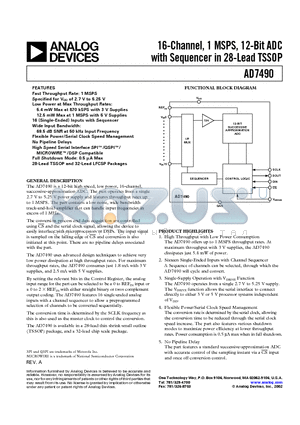 AD7490 datasheet - 16-Channel, 1 MSPS, 12-Bit ADC with Sequencer in 28-Lead TSSOP