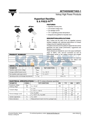 8ETH03S datasheet - Hyperfast Rectifier,8 A FRED PtTM